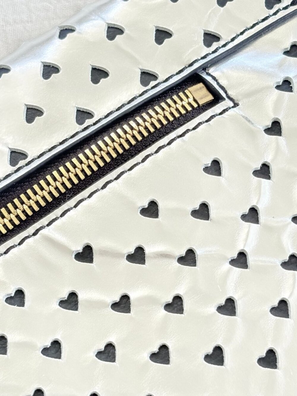 J. Crew Silver Leather Envelope Clutch with Cutout Hearts - Picture 4 of 14